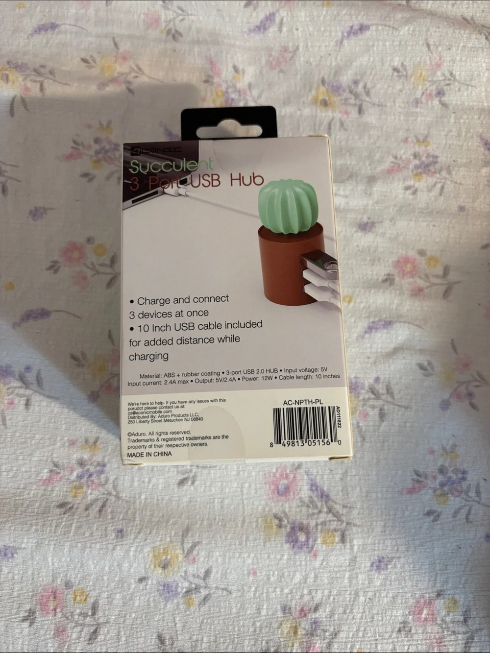Succulent 3-Port USB Hub - Green & Brown